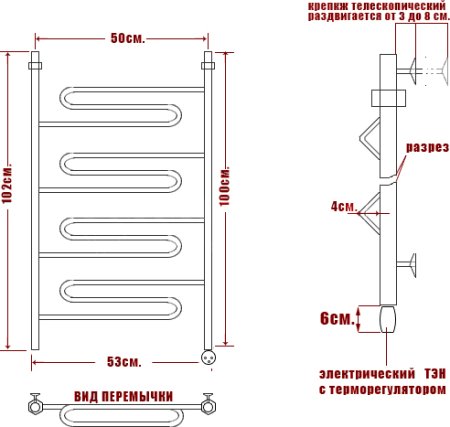 Полотенцесушитель электрический Ника Curve ЛZ 100/50-4 R 