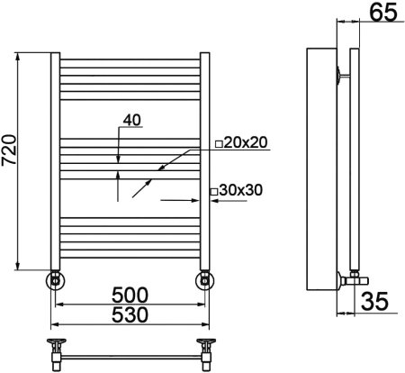 Полотенцесушитель водяной Ника Modern ЛМ-5 80/50, белый матовый 
