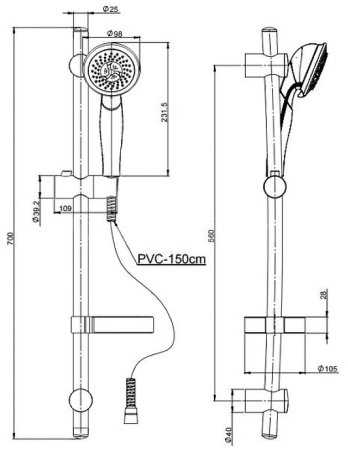 Душевой гарнитур Paini Emilia 50CR124/P15 Хром 