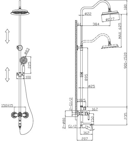 Душевая система ESKO ST300 Bronze Бронза Сатин 