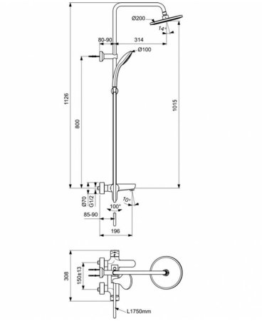 Душевая система Ideal Standard Cerafine Model O BC525XG Черный шелк 