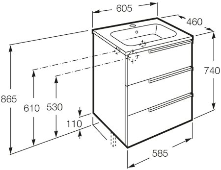 Тумба под раковину Roca Victoria Nord Ice Edition 60 ZRU9302834 подвесная 3 ящика Белый глянец 