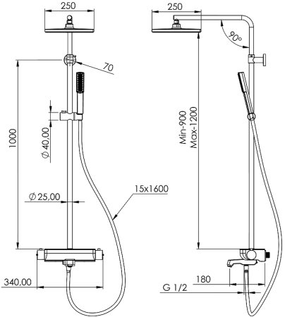 Душевая система Teska Mira DK3680 с термостатом Черная 