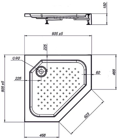 Акриловый поддон для душа Vincea VST-3AP-9090 90x90 с антискользящим покрытием 