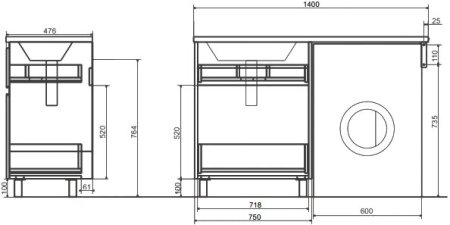 Тумба с раковиной Эстет Dallas Luxe 140 напольная, 2 ящика, L 