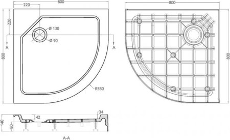 Поддон для душа Cezares Tray SMC R 80x80 см 