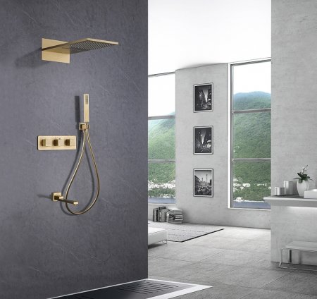 Душевая система Abber Daheim AF8253G с термостатом Золото матовое 