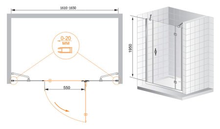 Душевая дверь в нишу Cezares Bergamo B13 80 60/30 C Cr R 