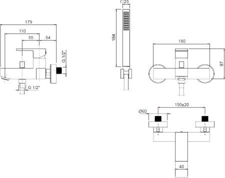 Смеситель Cezares Unika VDM-03/24 для ванны с душем, золото 