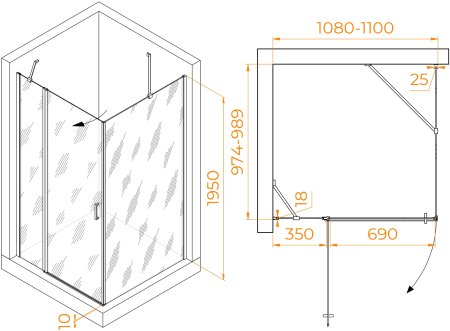 Душевой уголок RGW LE-044 (LE-004+Z-14) 1100x1000 