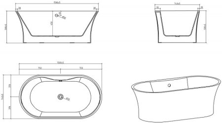 Акриловая ванна BelBagno 150х74 BB201-1500-800 без гидромассажа 