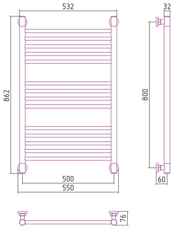 Полотенцесушитель водяной Сунержа Богема+ 80х50 прямая, черный матовый 