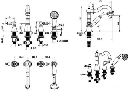 Смеситель на борт ванны Boheme Tradizionale Oro 395 Золото 