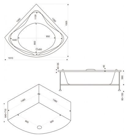 Акриловая ванна Bas Риола 135x135 см 