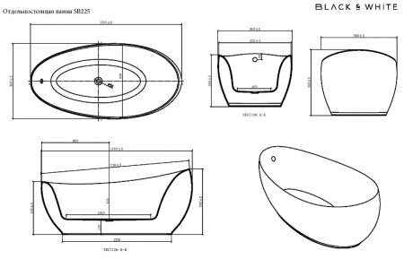 Акриловая ванна Black&White Swan SB 225 180x90 225SB00 без гидромассажа 