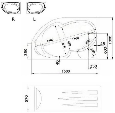 Акриловая ванна Creto Doris 160х100 L 14-160100L без гидромассажа 