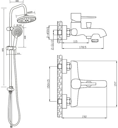 Душевая система Orange Karl M05-932b Черная 