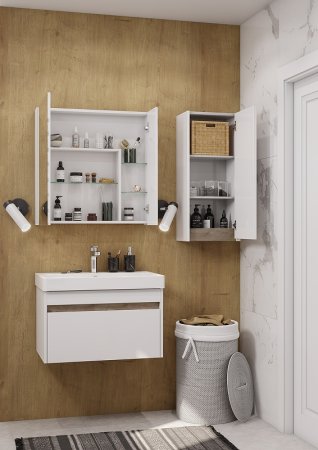 Подвесной шкаф Aquaton Марти 35 1A270203MY010 Белый глянцевый Дуб эндгрейн 