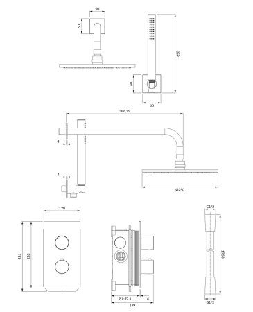 Душевой комплект Omnires Contour SYSCT11GLB с термостатом брашированное золото 
