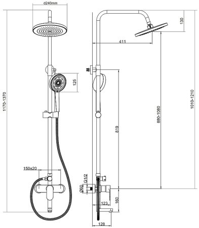 Душевая система Bond B01-9188 Черная матовая 