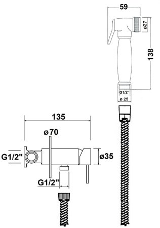 Гигиенический душ со смесителем Reitano Rubinetteria Rhapsody 55STFBSMMW Белый матовый 