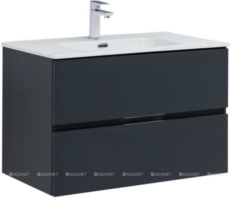 Тумба с раковиной Aquanet Алвита New 80 2 ящика, антрацит 