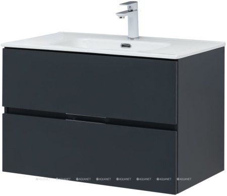 Тумба с раковиной Aquanet Алвита New 80 2 ящика, антрацит 