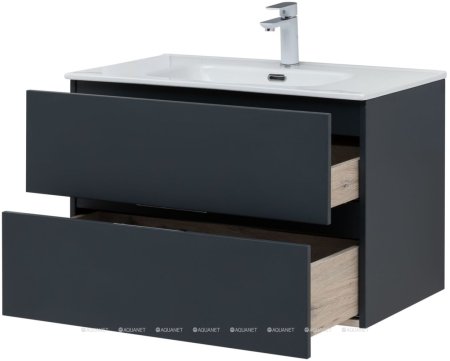 Тумба с раковиной Aquanet Алвита New 80 2 ящика, антрацит 