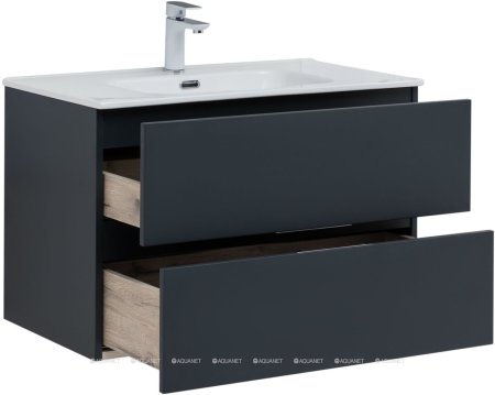 Тумба с раковиной Aquanet Алвита New 80 2 ящика, антрацит 