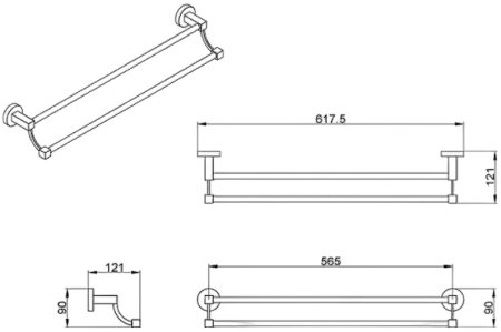 Полотенцедержатель Azario Nessy AZ-73102 двойной Хром 