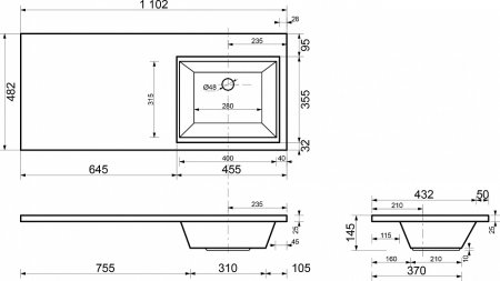 Тумба с раковиной Эстет Dallas Luxe 110 напольная, 3 ящика, R 