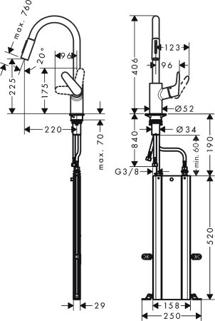 Смеситель Hansgrohe Focus M41 73880800 для кухонной мойки, сталь 
