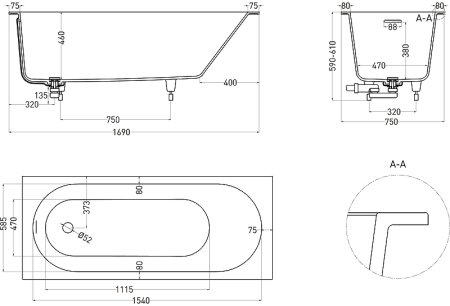 Ванна из искусственного камня Salini Ornella Kit 170х75 102411G Белая глянцевая 