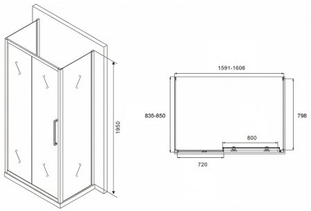 Душевой уголок Abber Schwarzer Diamant 160x85 AG30160BH-S85B-S85B профиль Черный стекло прозрачное 