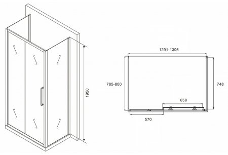 Душевой уголок Abber Schwarzer Diamant 130x80 AG30130MH-S80M-S80M профиль Хром стекло матовое 