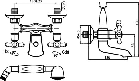 Смеситель Cezares Retro C VD2-03 для ванны с душем 