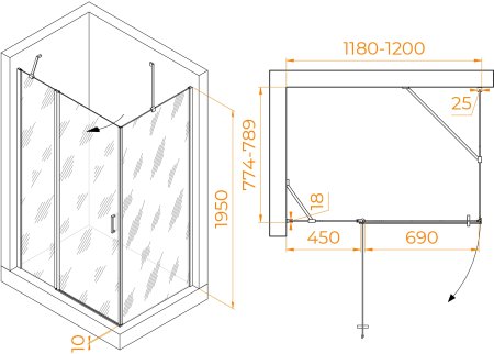 Душевой уголок RGW LE-044 (LE-004+Z-14) 1200x800 