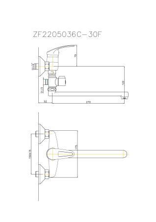 Смеситель однорычажный для ванны длинный 30F HAIBA CRON CN2139 