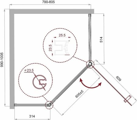 Душевой уголок BelBagno Uno 100х80 UNO-195-PH-1-100/80-C-Cr профиль Хром стекло прозрачное 