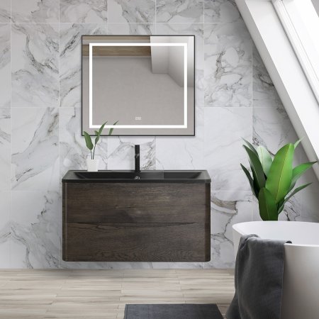 Зеркало BelBagno Kraft 88.5 SPC-KRAFT-885-785-TCH-WARM-NERO с подсветкой с подогревом Черное с сенсорным выключателем 