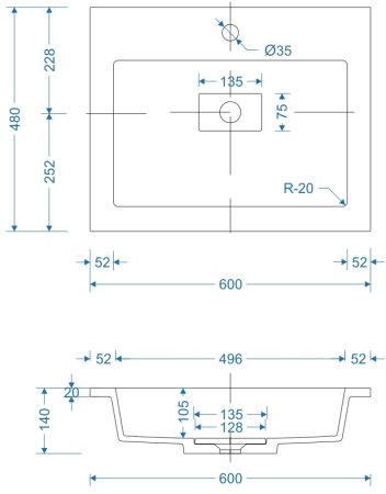 Тумба подвесная "ЛИМА 60" эмаль, под раковину LINE 60, 2 ящ., PLUS, графит 