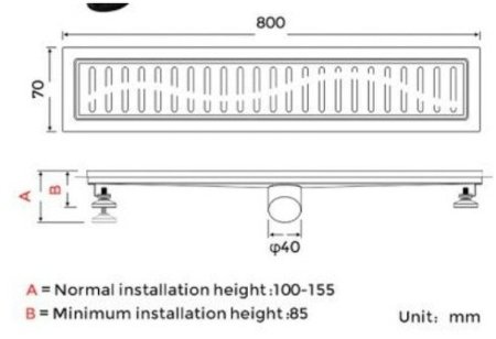Душевой лоток Gappo G88007-39 с решеткой Оружейная сталь 