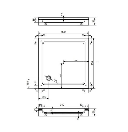 Душевой поддон из литьевого мрамора Эстет Гамма М 90x90 
