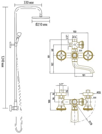 Душевая система Bronze de Luxe Royal 10121DF Бронза 