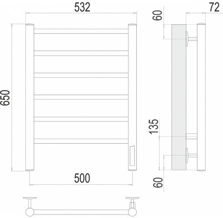 Электрический полотенцесушитель Terminus Аврора П6 500х650 4670078531155 Хром 