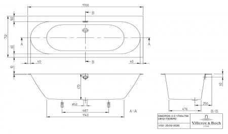 Квариловая ванна Villeroy & Boch Oberon 2.0 170x75 alpin 