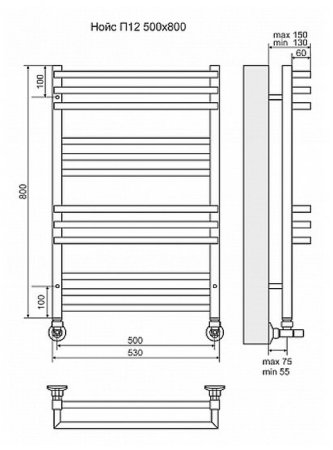Водяной полотенцесушитель Terminus Нойс П12 500x800 4630080268401 Хром 