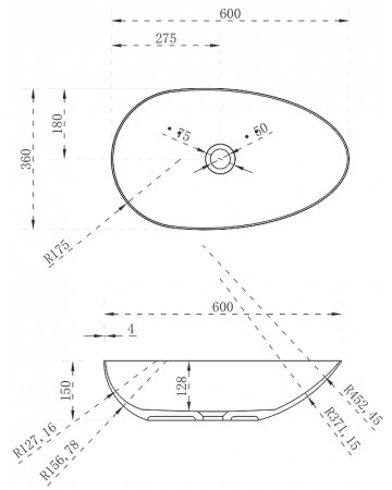 Раковина-чаша Abber Stein 60 AS2615 Белая матовая 