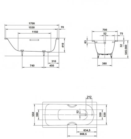 Стальная ванна Kaldewei Saniform Plus 363-1 170x70 111800010001 без покрытия 