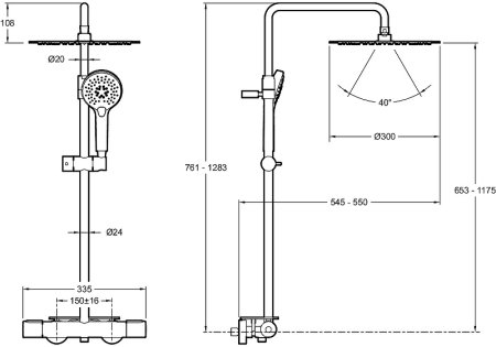 Душевая система Jacob Delafon Metro E26589-CP с термостатом Хром 
